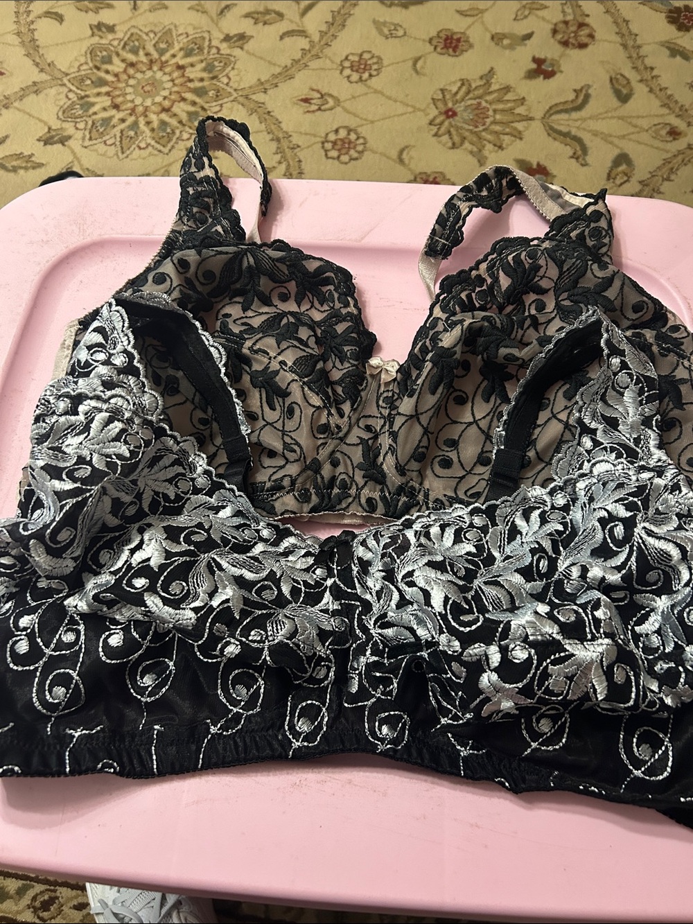 Black Lace & Beige Lace Embroidered Bralette - Women Intimates & Sleepwear